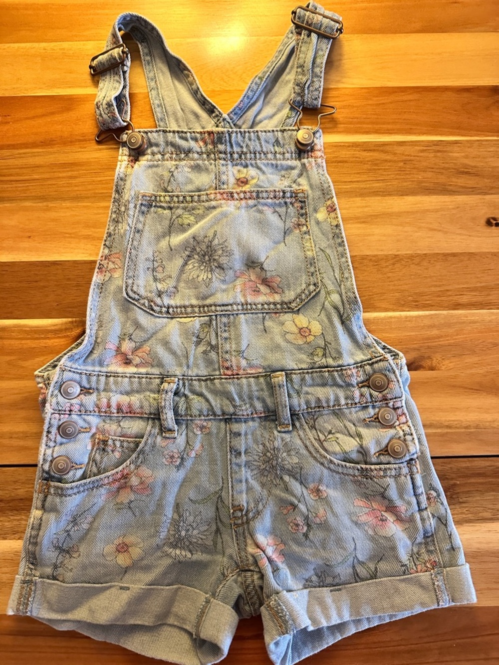🌸 Floral Denim Short Overalls for Kids
